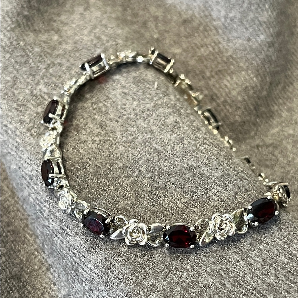Sterling Rose & Garnet Bracelet-7